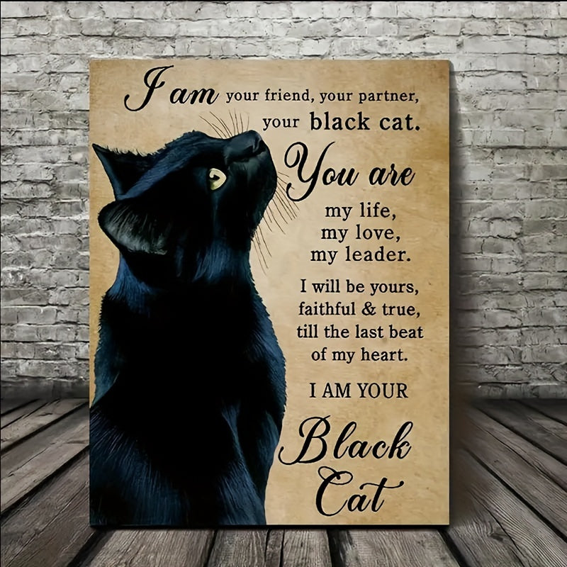 1pc Wooden Framed, I Am Your Friend Your Partner Your Black Cat Vintage Canvas Decor Wall Art For Bedroom Living Room Home Walls Decoration, 11.8inx15.7inch