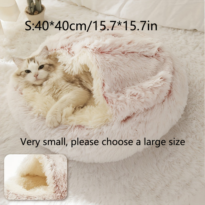 Luxurious Plush Hooded Donut Pet Bed for Cats & Small Dogs - Cozy, Warm, Non-Slip Bottom, Easy to Clean, Perfect for Winter Comfort