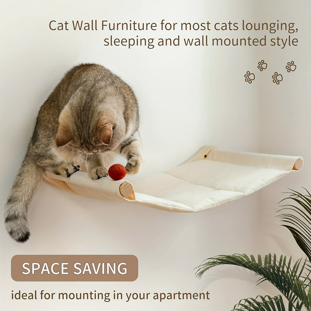 Wooden Cat Hammock Pet Cat Climbing Ladder, Wall Mounted Cat Window Perch, Detachable Cat Hammock Shelves For Seeping Resting