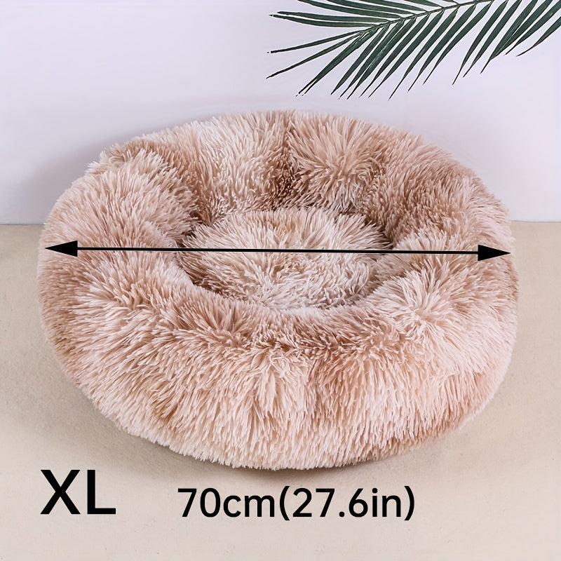 1pc Round Plush Gradient Color Calming Cat Bed, Machine Washable, Four Seasons Warm Comfortable Soft Nest, Suitable for Small and Medium Dogs and Cats, Pet Bed