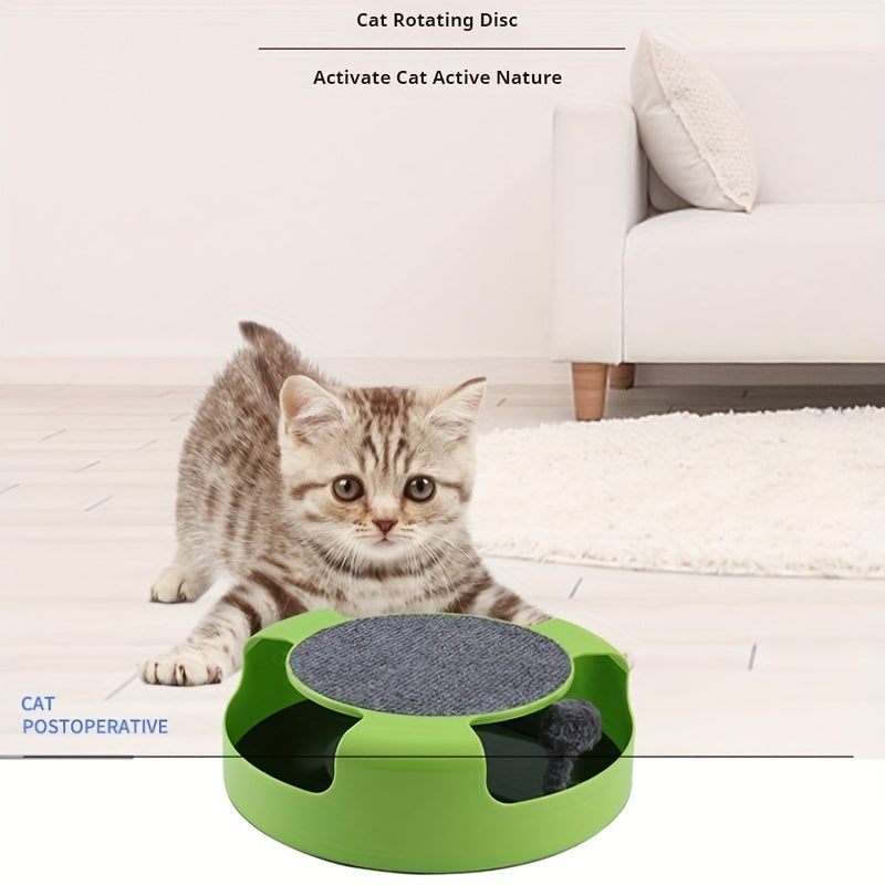 Interactive Cat Toy With Spinning Mouse And Scratching Pad, Durable Plastic Round Play Turntable, Pet Entertainment And Exercise Accessory