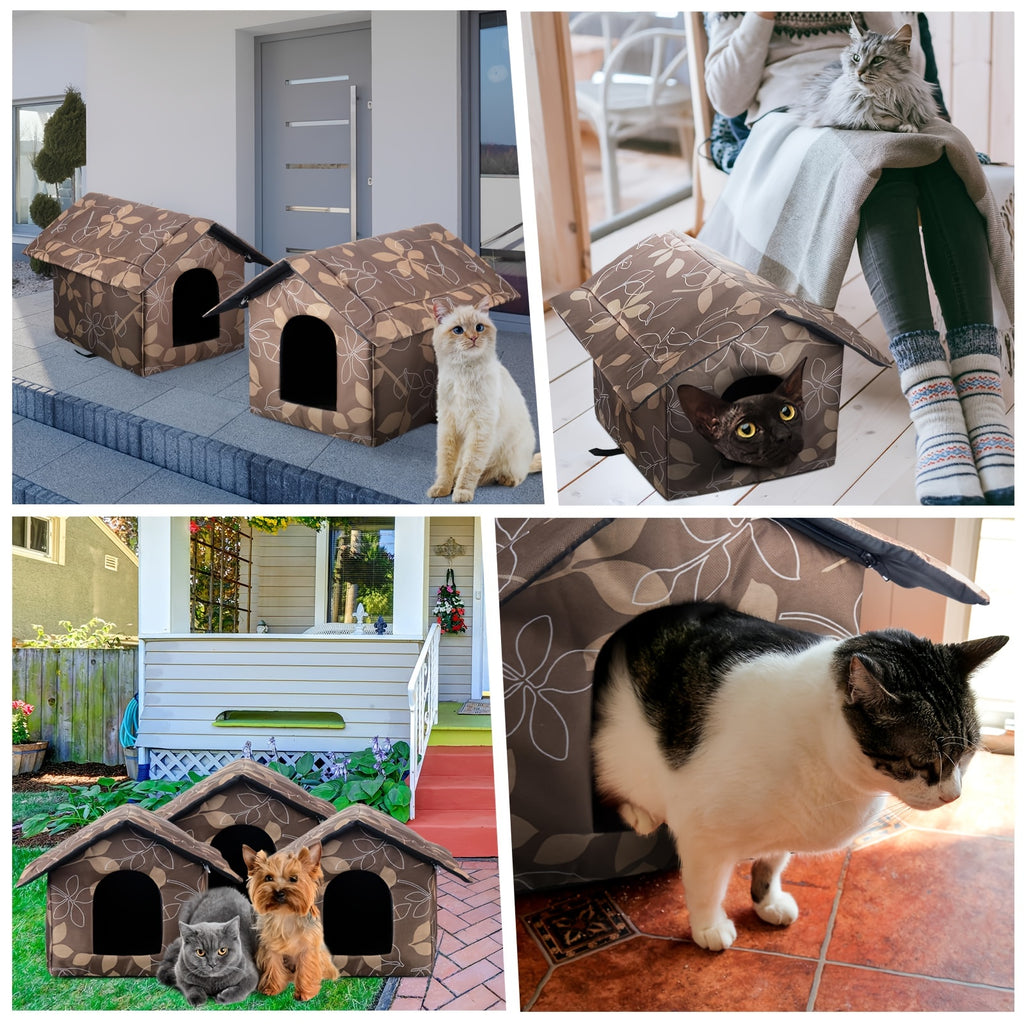 Weatherproof Outdoor Pet House - Cozy Cat Cage & Dog Kennel - Insulated Winter Shelter with Removable Mat & Double Doors - Perfect Villa Cage for Feral Cats and Small Dogs