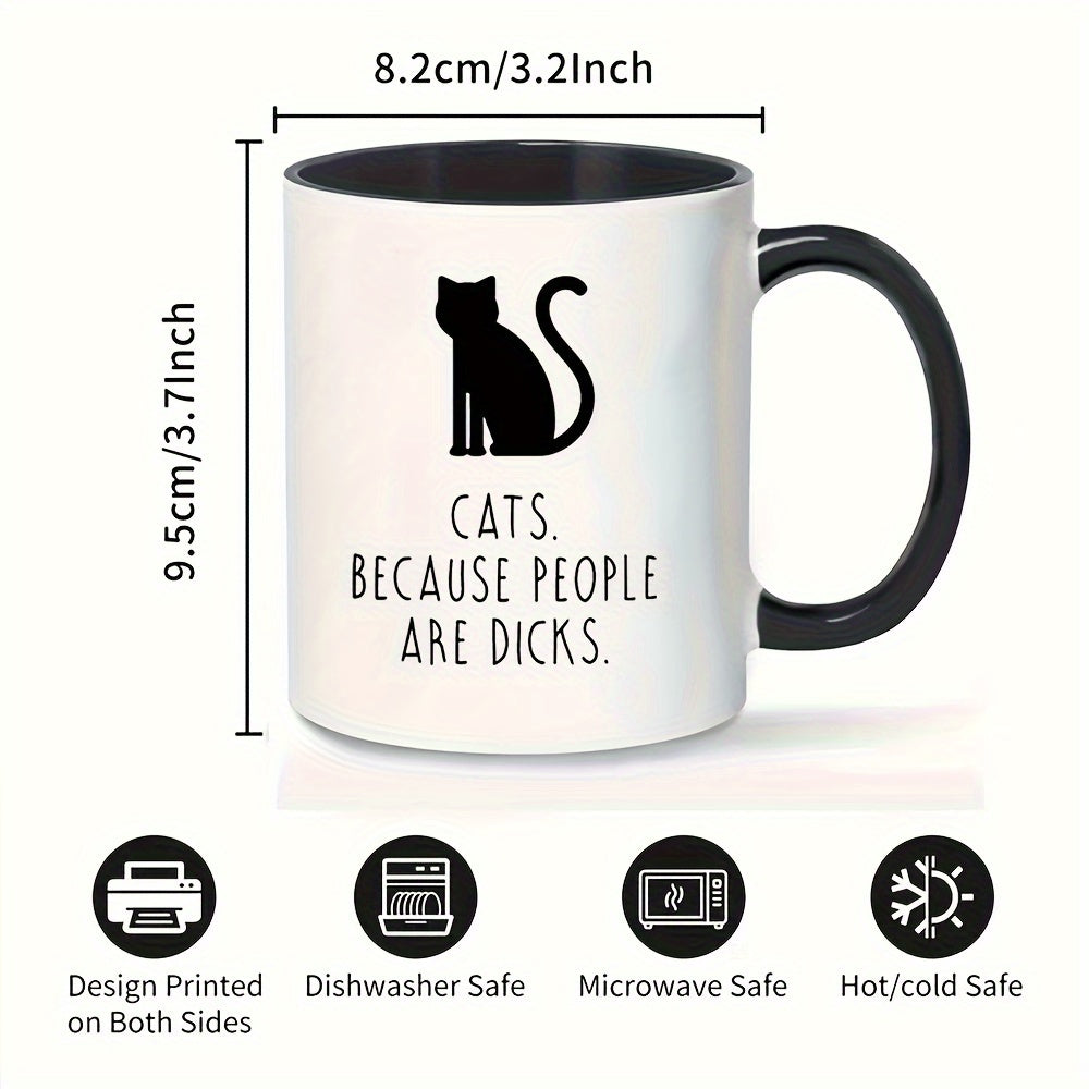 1pc, Whimsical Black Cat Ceramic Coffee Mug - 11oz, Poly-Coated, Reusable, Animal Print, Multipurpose Drinkware for Kitten Lovers - Perfect Birthday, Holiday, Thanksgiving, Christmas Gift