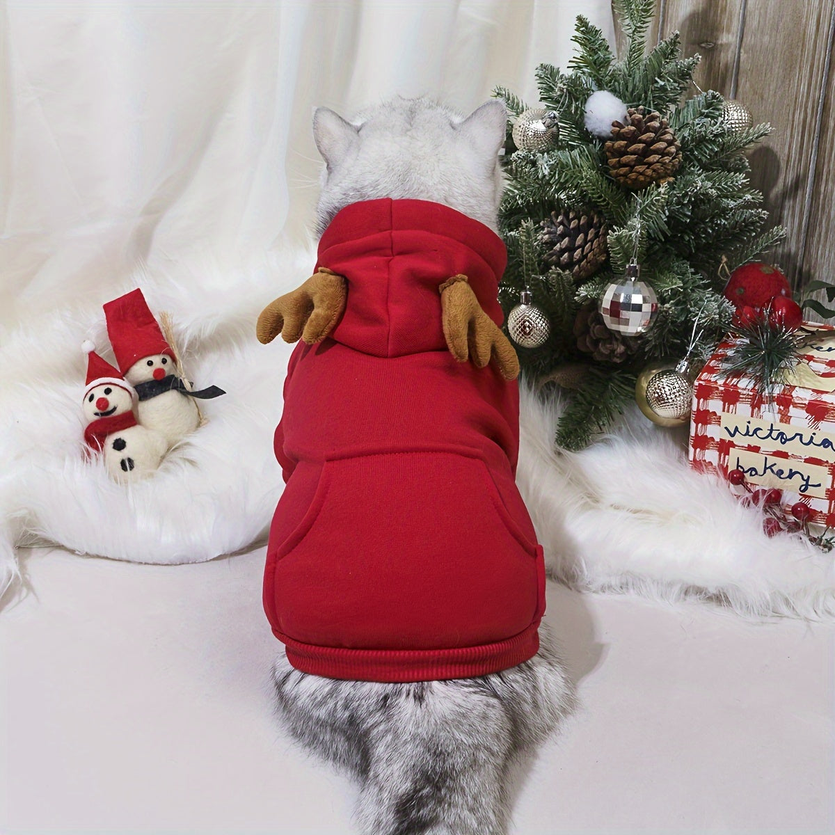 1pc Cute Christmas Deer Design Pet Sweatshirt, Dog And Cat Warm Hoodie, Dog Sweater With Pocket In The Back, Pet Autumn And Winter Clothes For Festival Party Daily Wear