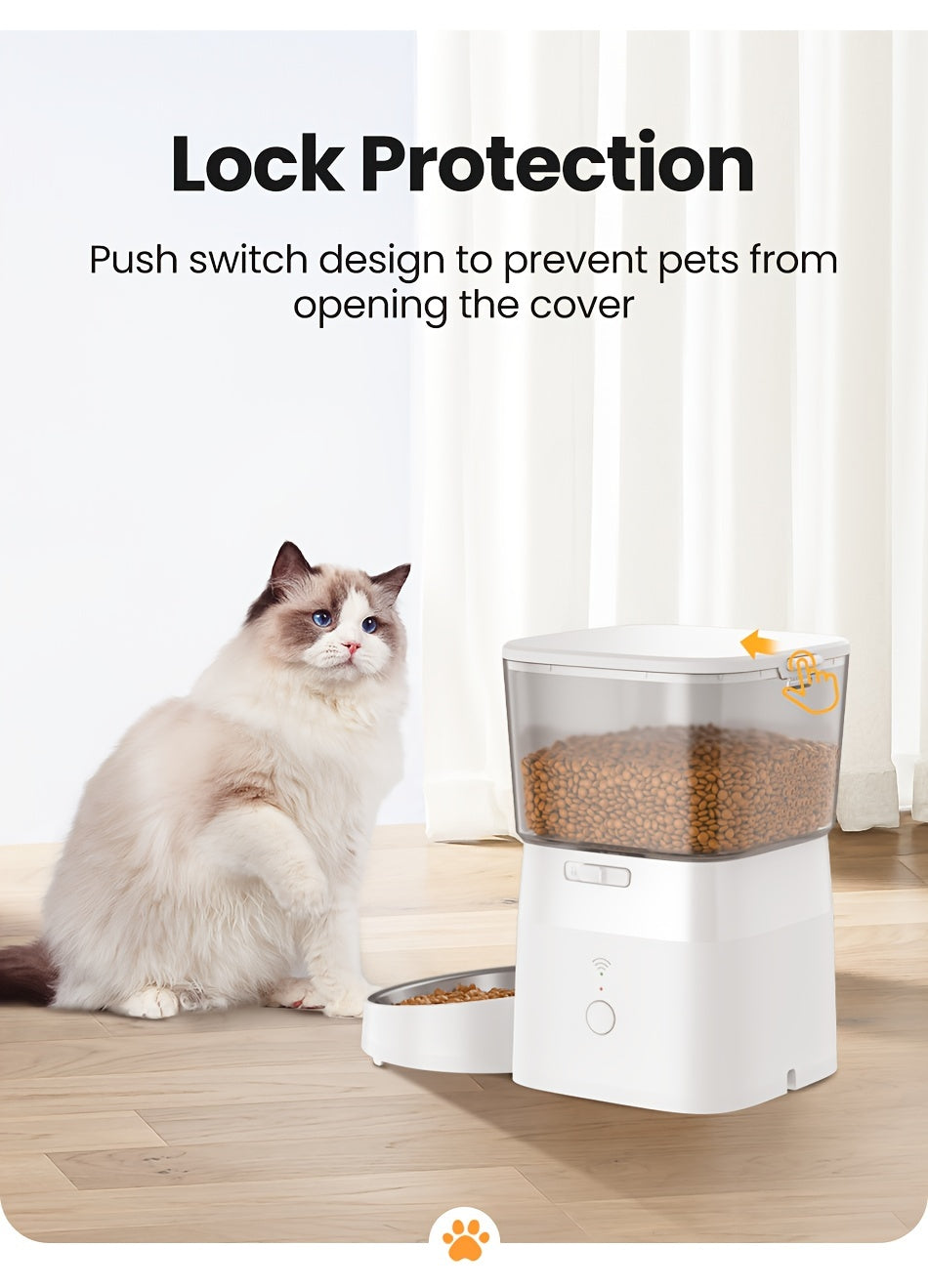 ROJECO Automatic Cat Feeder, 2L/68oz WiFi Automatic Cat Food Dispenser With App Control, Timed Cat Feeder With Stainless Steel Bowl & Dual Power Supply, 1-6 Meals, No Adapter Included