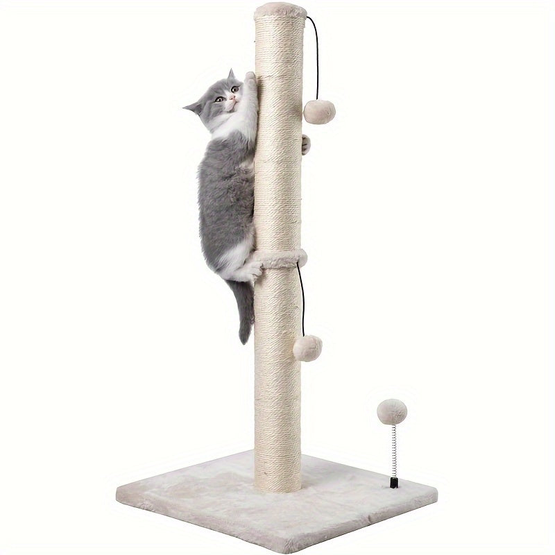 MECOOL 86.36cm Tall Cat Scratching Post with Hanging Balls - Sisal Scratch Pole for Adult Cats and Kittens