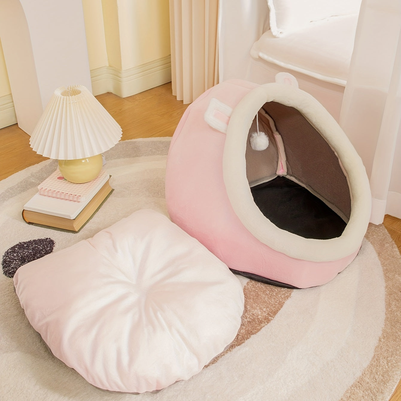 1pc Lovely One Cat Cave Bed Cat House Cat Tent with Washable Cushioned Pillow,Anti Slip Bottom,Soft comfort Pet Bed