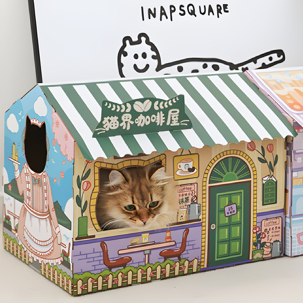 Cardboard Cat House with Scratcher, Cat Beds for Indoor Cats, Cat Play House, Large Cat Furniture Condo Cave Tent, Cat Scratch Toy for Cat, Bunny Small Animals