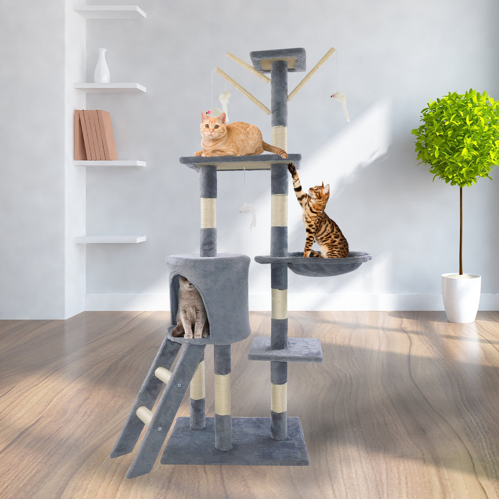 Cat Tree Kitten Scratching Post Activity Centre Cats Climbing Tower 140cm with Heavy Duty Sisal Cozy Condo for Indoor Cats Play and Rest