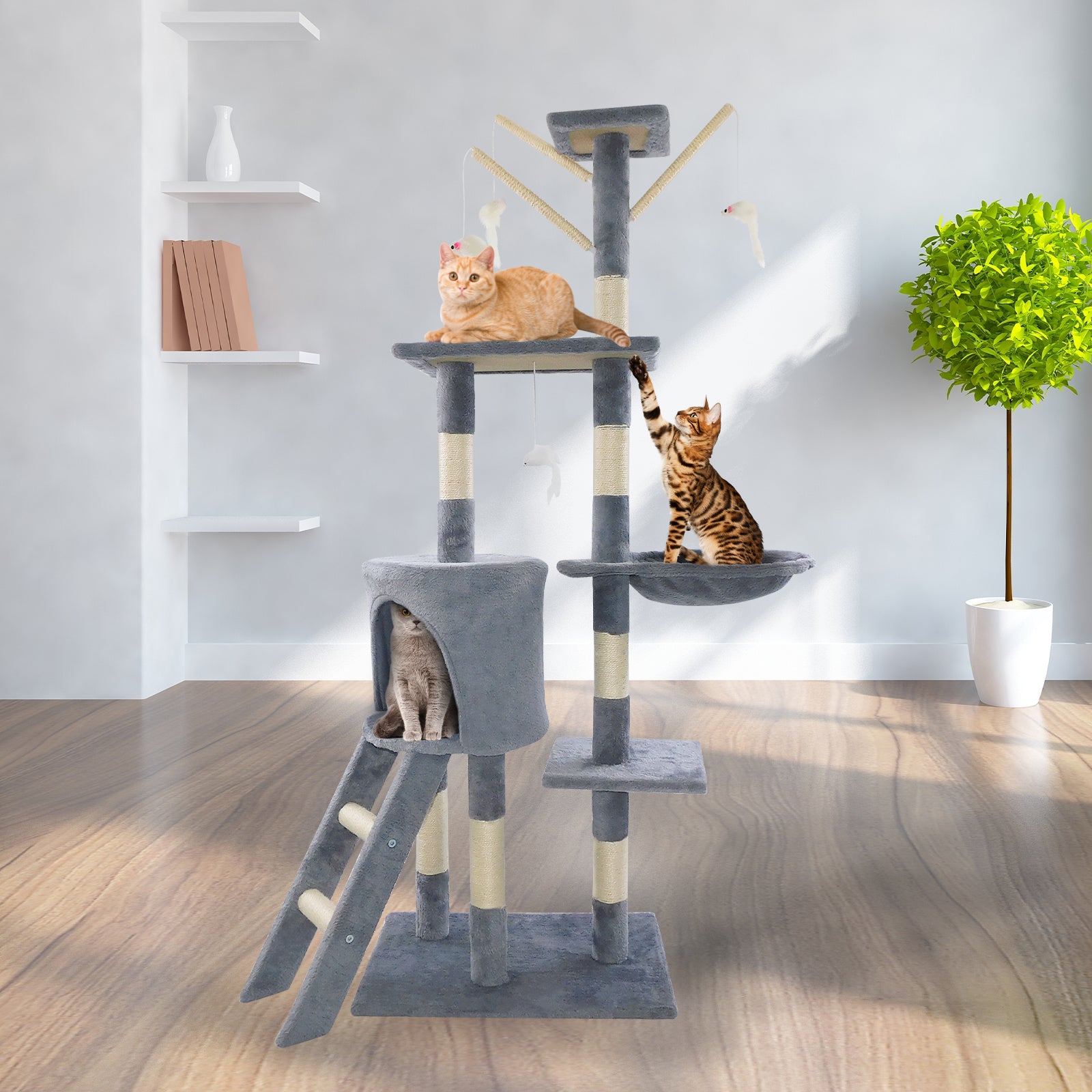 Cat Tree Kitten Scratching Post Activity Centre Cats Climbing Tower 140cm with Heavy Duty Sisal Cozy Condo for Indoor Cats Play and Rest