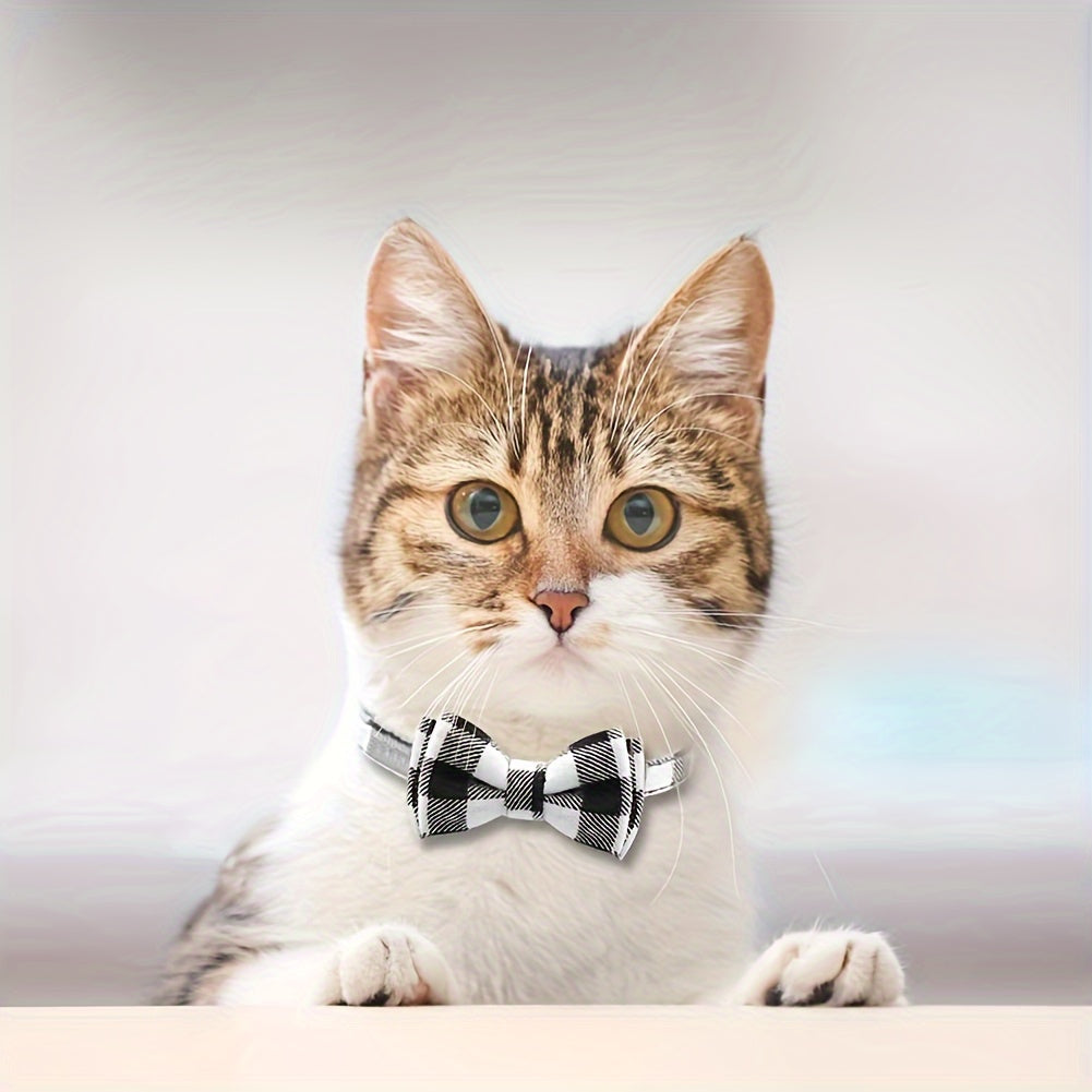 Cute Plaid Pattern Cat Collars With Bow Tie, Adjustable Comfortable Collar For Cats Pets Supplies