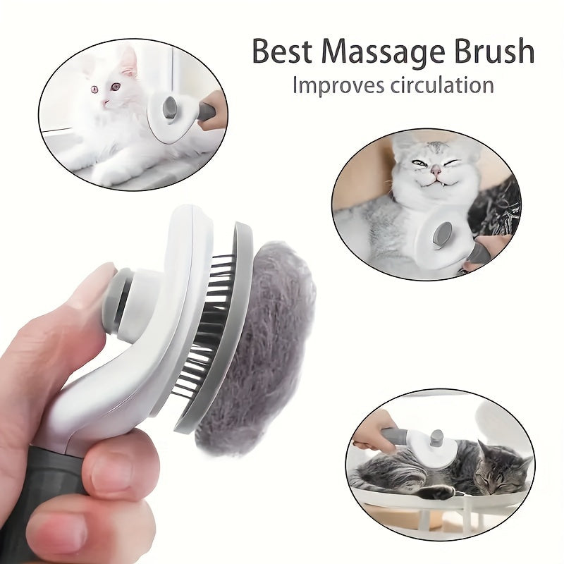One-Click Easy Clean Pet Hair Remover Brush - Stainless Steel Grooming Rake for Dogs and Cats with No Battery Required