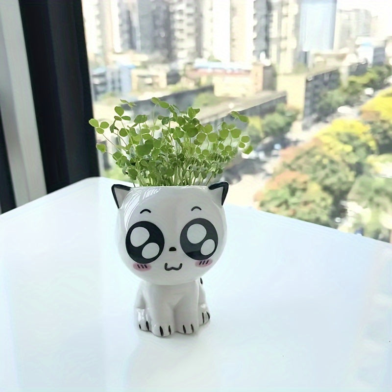 [1pc Cute Cat Flower Pot] 1pc Ceramic Mini Cat Cartoon Cute Flower Pot | Desktop Potted Plant DIY Desk Decoration | Youngsters's School Gift