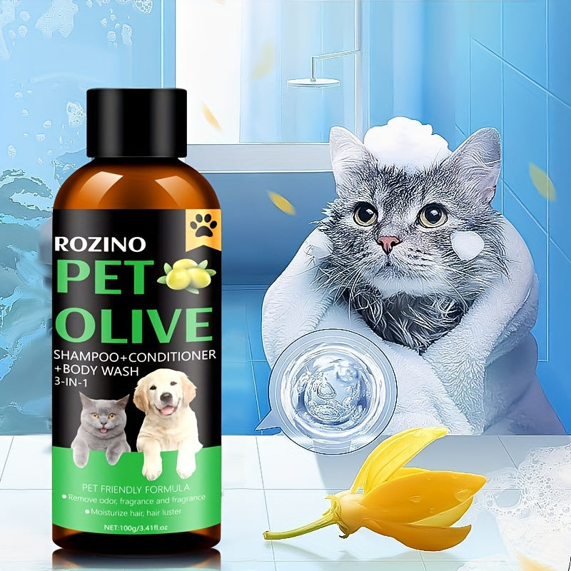 Natural Olive Essence Pet 3-in-1 Shampoo, Hair Care And Bath Gel, Mild And Clean, Soothe The Skin, Make The Fur Shiny, Safe And Healthy, Common For Cats And Dogs
