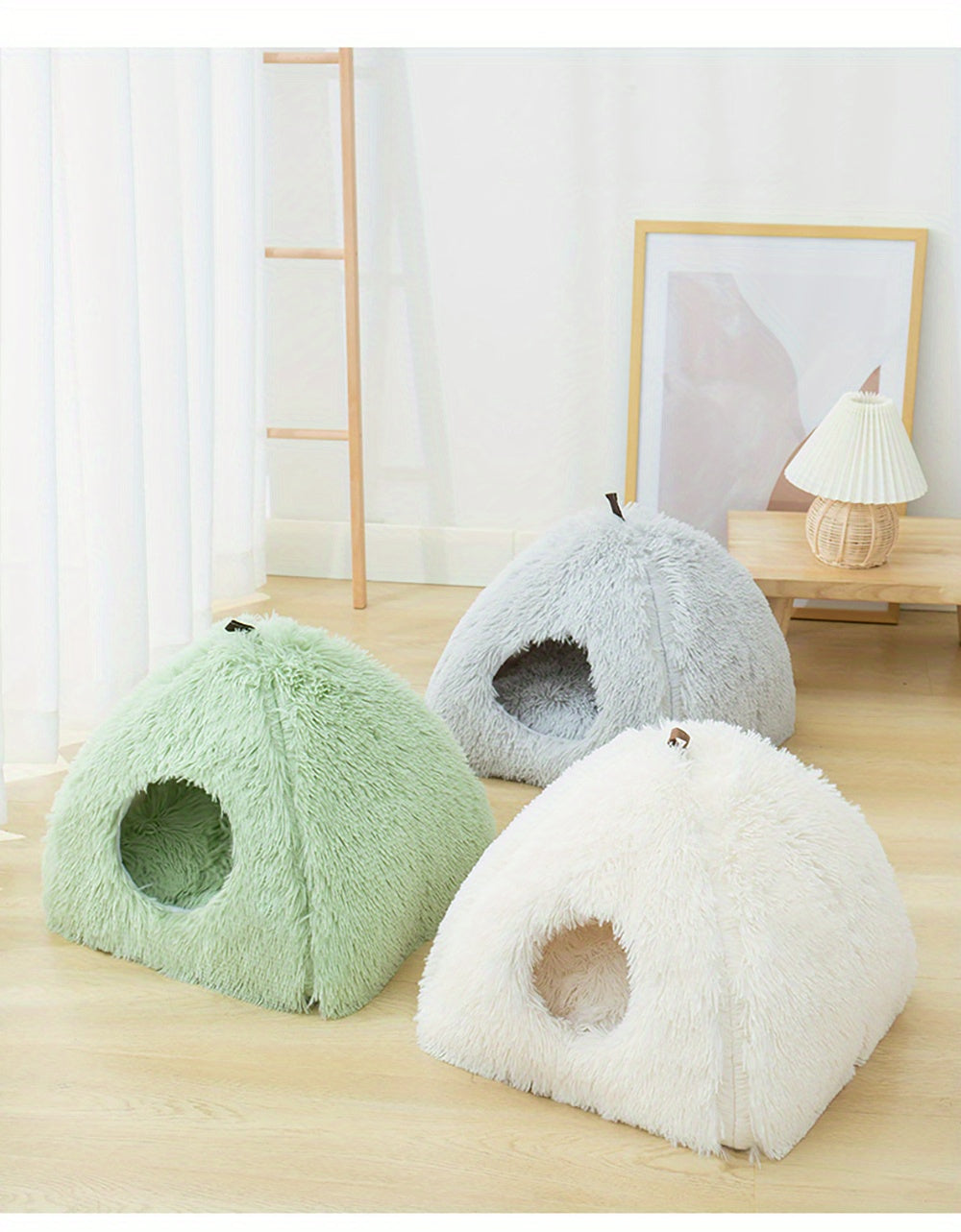Long Plush Cozy Cat Cave Bed - Soft Polyester Pet House with Non-Slip Bottom, Removable Washable Pads & Arched Entrance Tunnel for Warmth & Comfort, Cute Hideout for Kittens & Cats, Pet Relaxation Space | Cute Cat Cave | Fluf