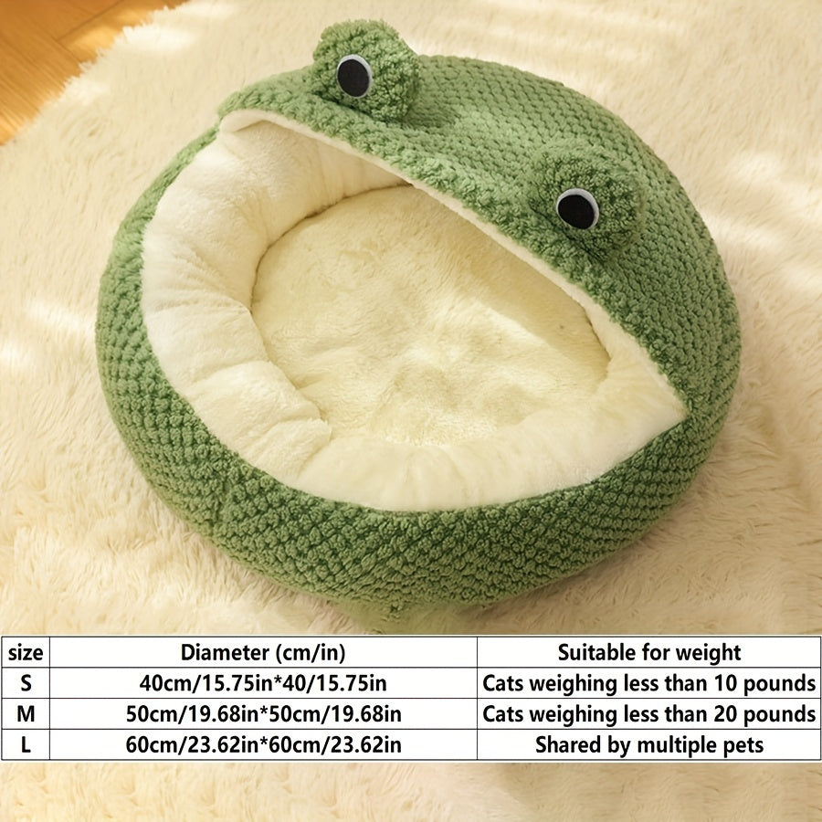 Cozy Frog-Shaped Pet Cave Bed - Soft, Self-Warming, Non-Assembled Indoor Sleeping House for Cats and Small Dogs - Perfect for Relaxation and Comfort
