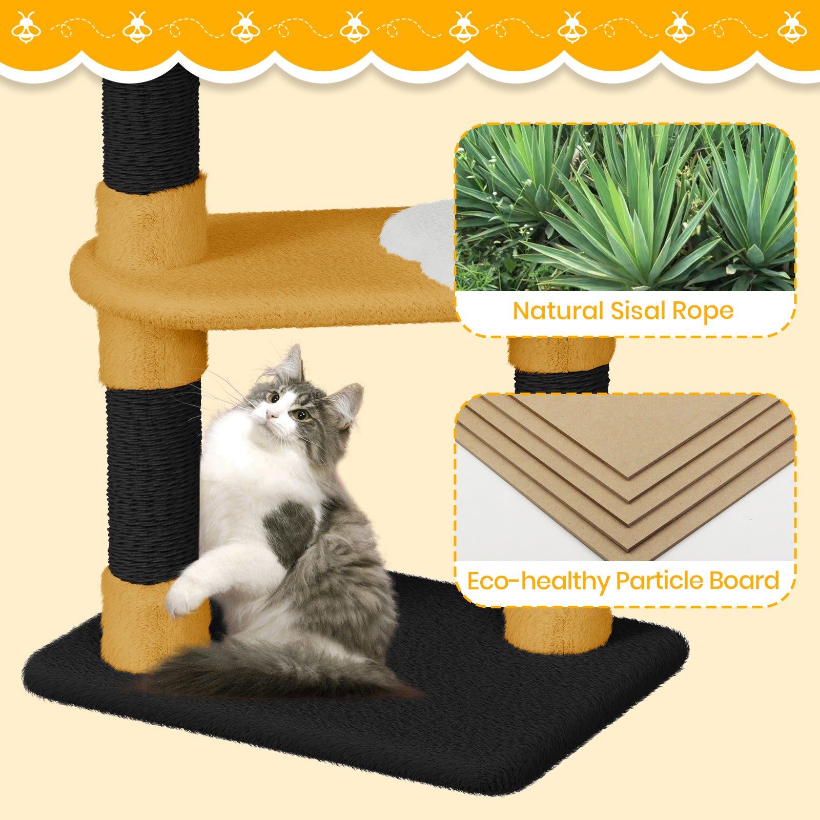 Dogat Bee - Themed Cat Tree with Scratching Posts, Interactive Kitten Furniture for Indoor Cats - Durable, Space - Saving & Easy to Assemble