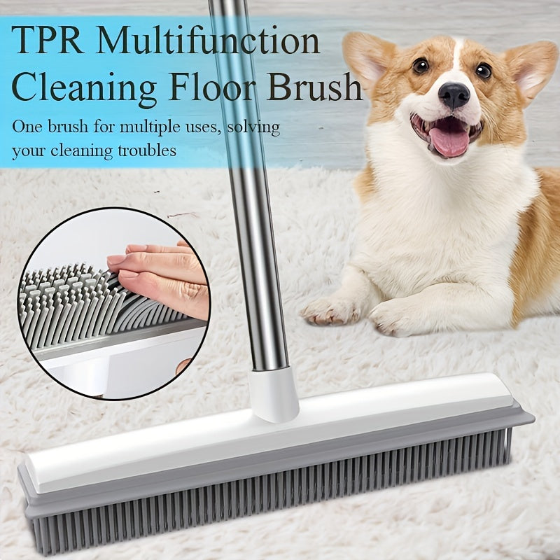 47 Adjustable Pet Hair Removal Broom - Gentle Silicone Bristle, Squeegee, Non-Scratch Carpet Sweeper Brush for Cat and Dog Hair on Hardwood, Tile, and Windows - Perfect for Pet Owners