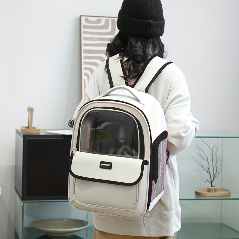 Large Capacity Transparent Pet Carrier Backpack for Cats & Dogs - Breathable Oxford Cloth, Portable Space Capsule Design with Zip Closure, Ideal for Travel & Outdoor Use