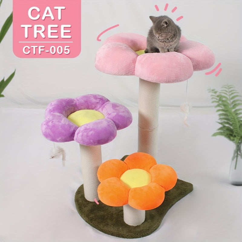 Whimsical Flower Blossom Cat Tower - Multi-Level Cat Scratching Post with Sisal Rope, Plush Perch, and Jumping Platform for Kittens and Cats - Sturdy, Space-Saving, and Easy to Assemble