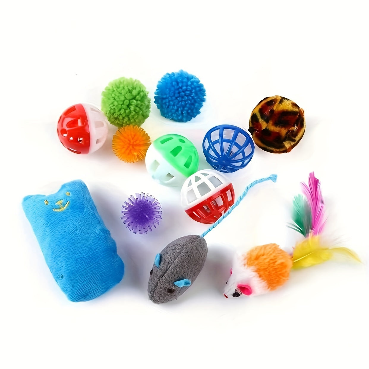 12-Piece Interactive Cat Toy Set With Feather & Mouse - Engaging Play For Kittens And Small Cats, Non-Electric, Assorted Colors