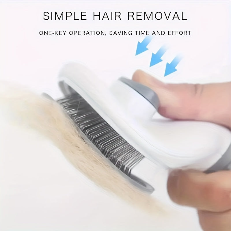 One-Click Easy Clean Pet Hair Remover Brush - Stainless Steel Grooming Rake for Dogs and Cats with No Battery Required