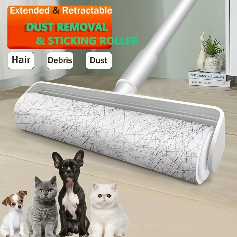 2 In 1 Long Handle Pet Roller Hair Remover For Dog Cat, Reusable Lint Fur Rollers For Pet Hair Carpet Sofa Bed Floor