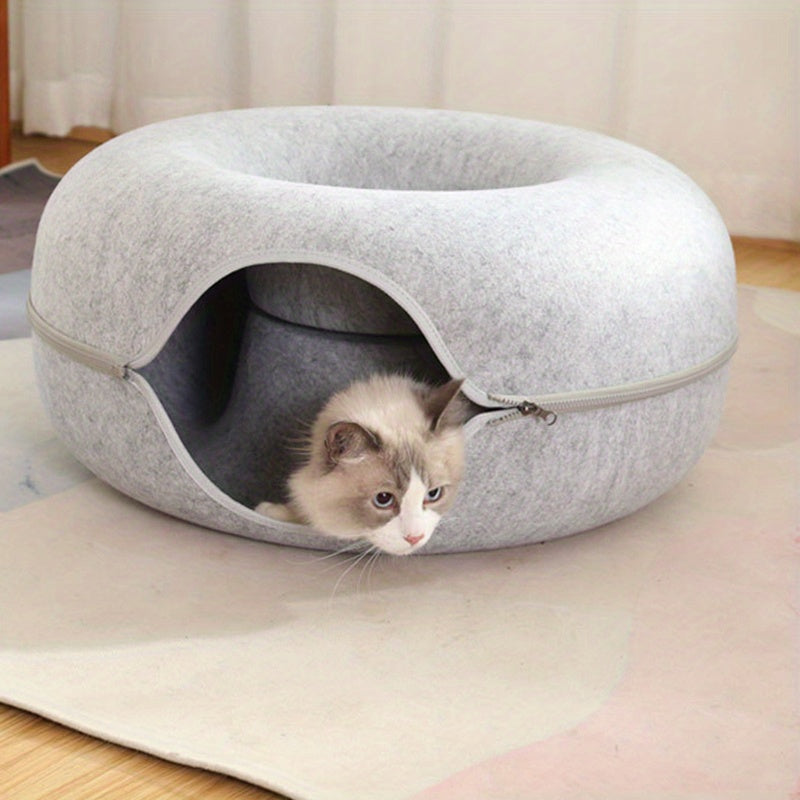 Cat Cave for Multiple Cats & Large Cats, Cat Caves for Indoor Cats, Cat Tunnel Bed, Scratch Detachable & Washable Large Donut Cat Bed