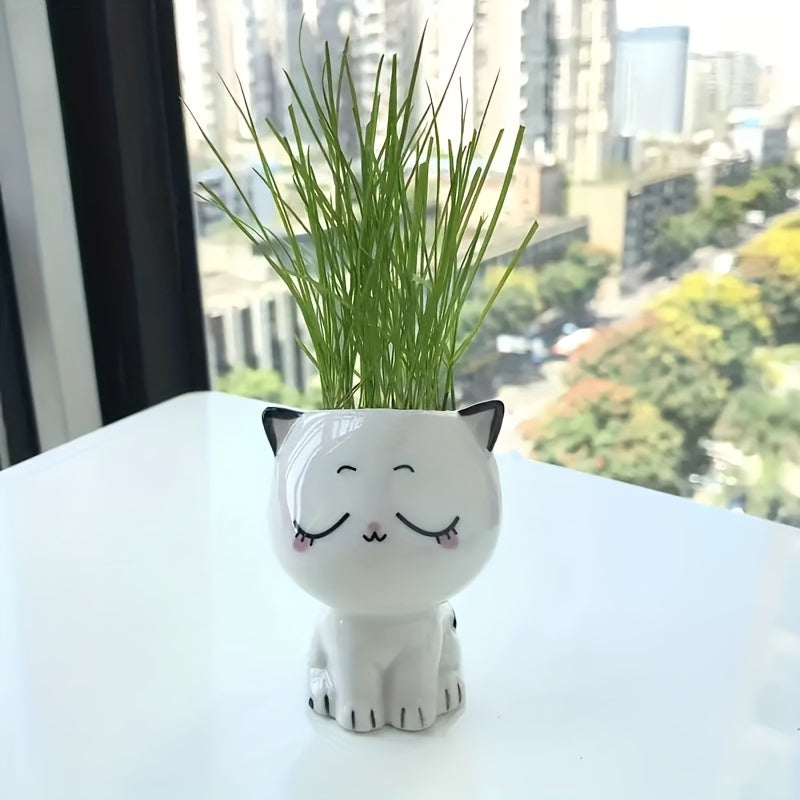 [1pc Cute Cat Flower Pot] 1pc Ceramic Mini Cat Cartoon Cute Flower Pot | Desktop Potted Plant DIY Desk Decoration | Youngsters's School Gift