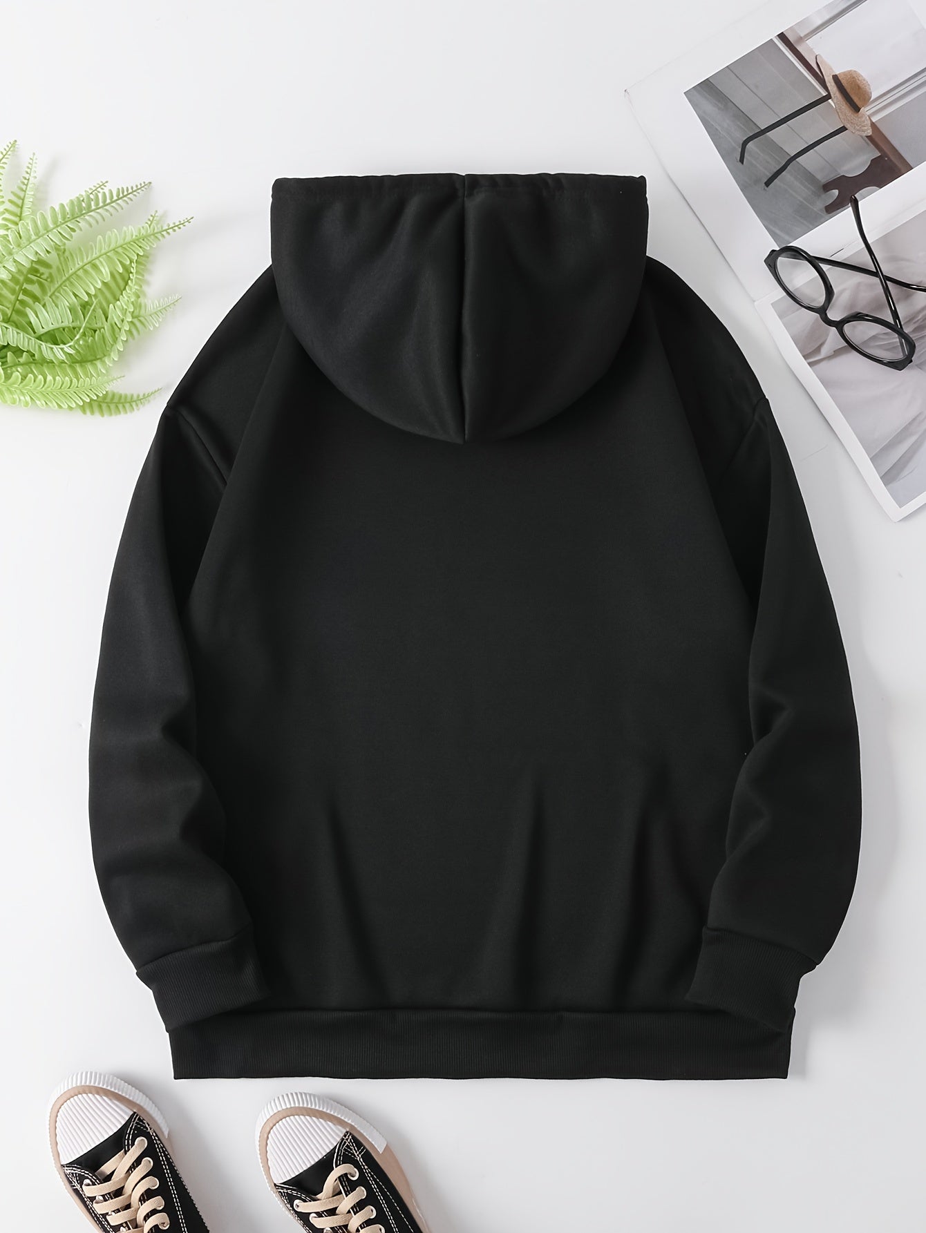 Cute Cat & Letter Print Drawstring Hoodie, Casual Long Sleeve Kangaroo Pocket Sweatshirt, Women's Clothing
