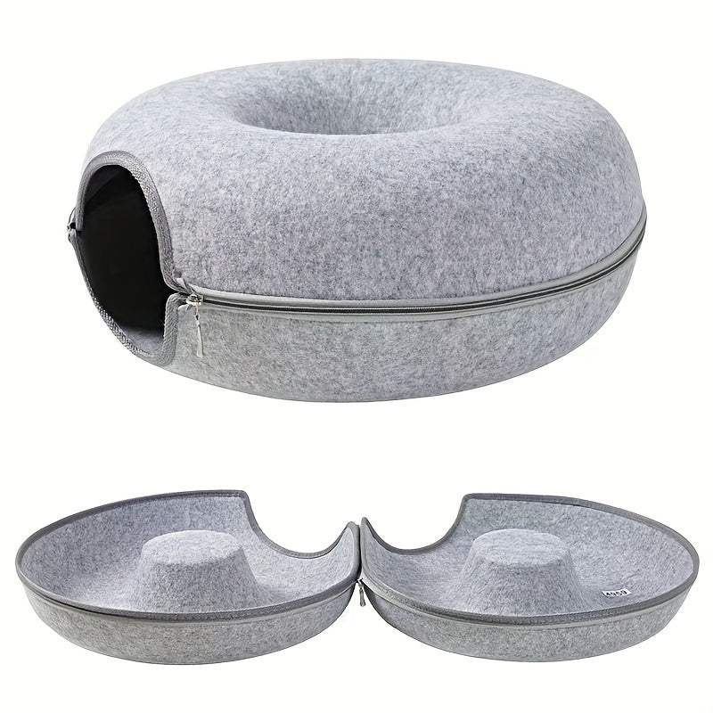 Cat Cave for Multiple Cats & Large Cats, Cat Caves for Indoor Cats, Cat Tunnel Bed, Scratch Detachable & Washable Large Donut Cat Bed