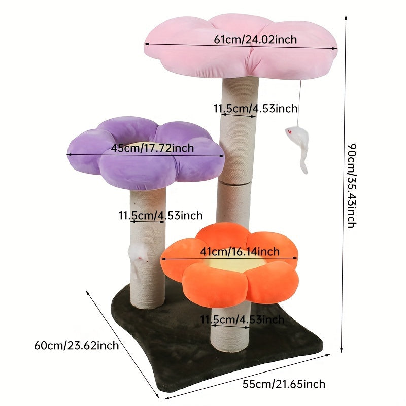 Whimsical Flower Blossom Cat Tower - Multi-Level Cat Scratching Post with Sisal Rope, Plush Perch, and Jumping Platform for Kittens and Cats - Sturdy, Space-Saving, and Easy to Assemble