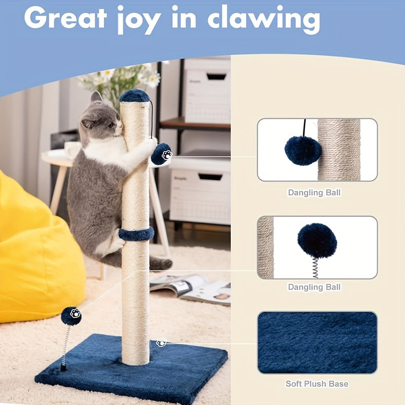 MECOOL 86.36cm Tall Cat Scratching Post with Hanging Balls - Sisal Scratch Pole for Adult Cats and Kittens