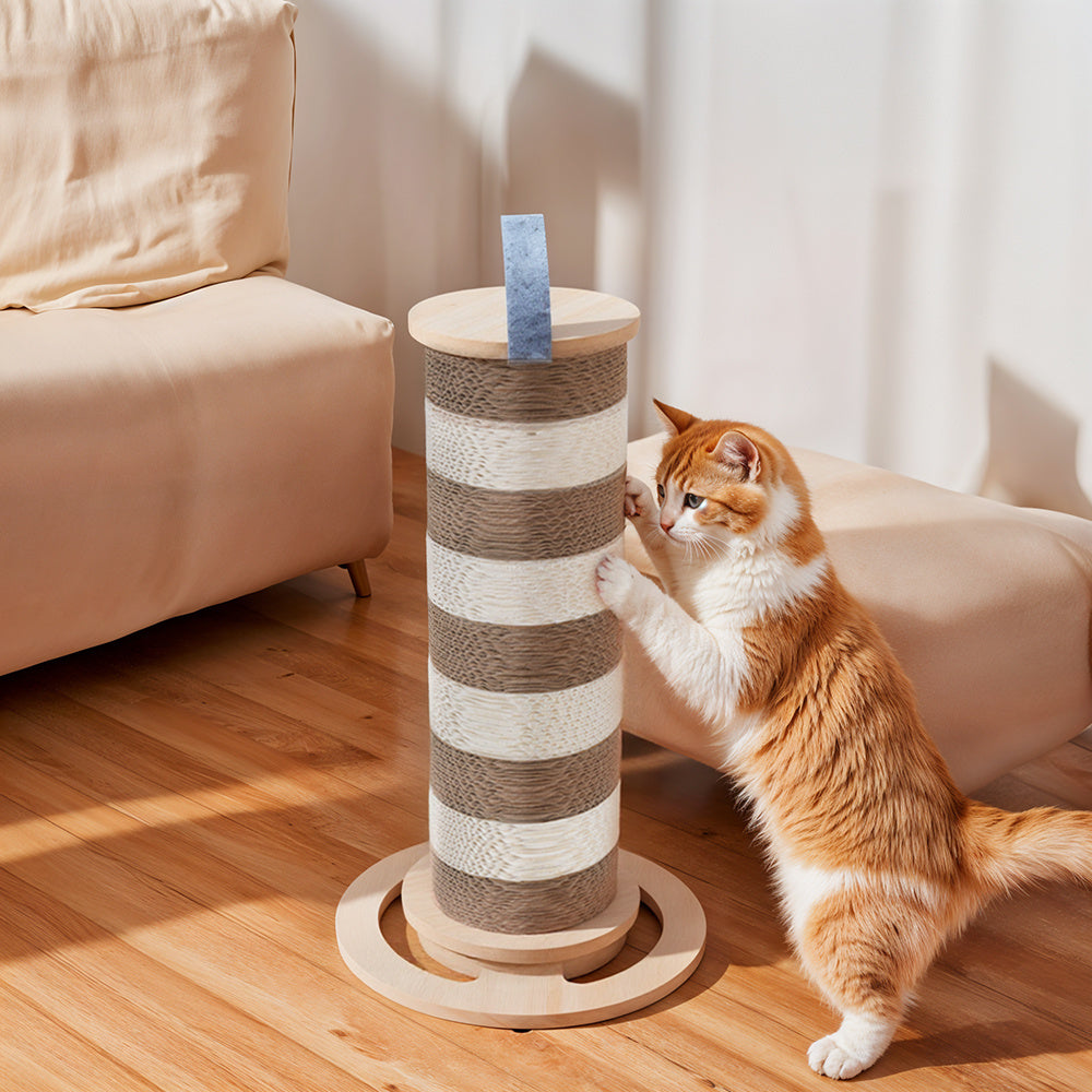 Cat Scratching Post for Indoor Cats, Scratcher Multifunctional Sturdy with Scratcher Post, Funny Cats Scratch Pole, Solid Wooden Base, Interactive Rotating Kitten Cat Scratch Post, 55cm Tall