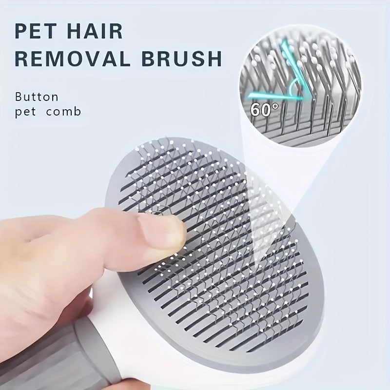 One-Click Easy Clean Pet Hair Remover Brush - Stainless Steel Grooming Rake for Dogs and Cats with No Battery Required