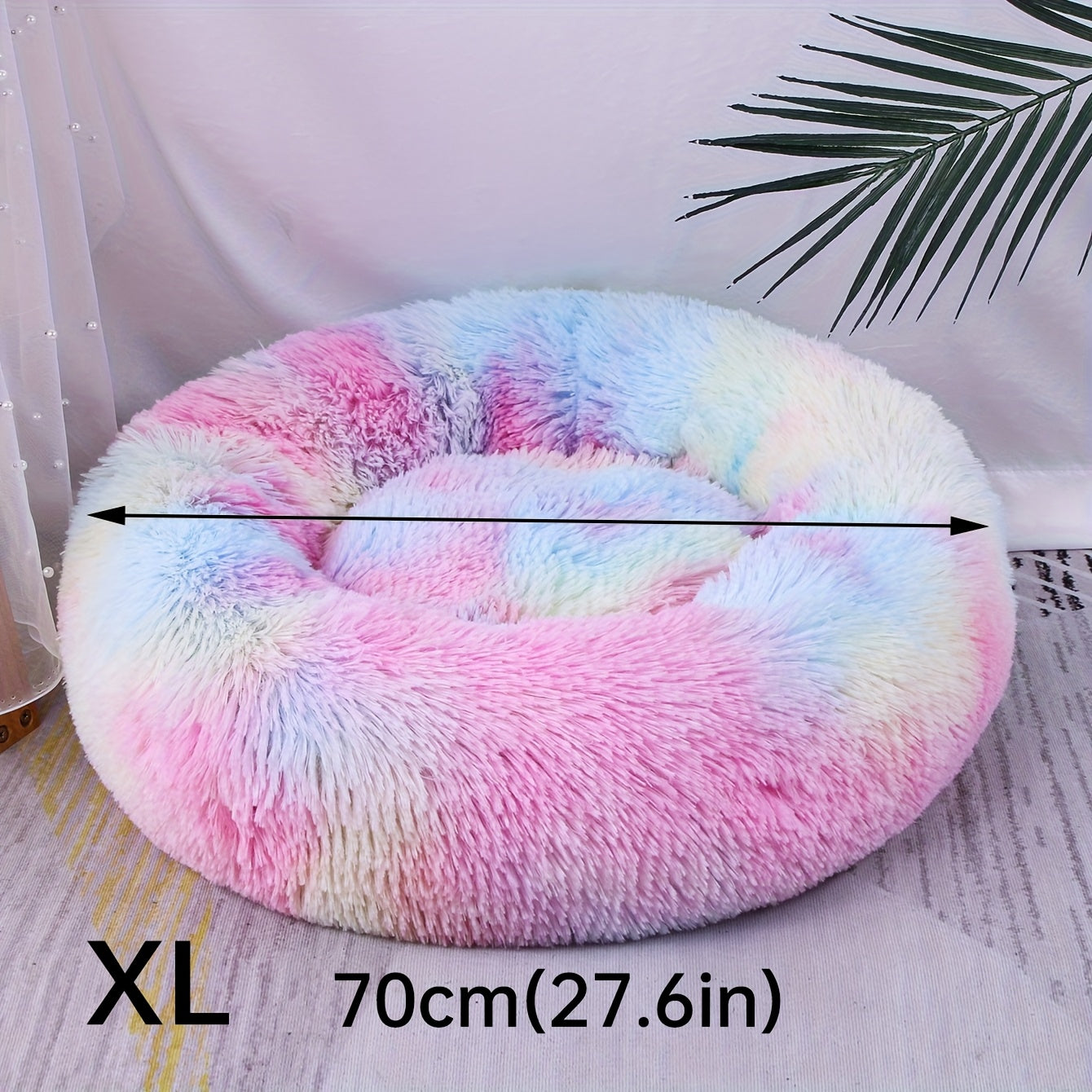 1pc Round Plush Gradient Color Calming Cat Bed, Machine Washable, Four Seasons Warm Comfortable Soft Nest, Suitable for Small and Medium Dogs and Cats, Pet Bed