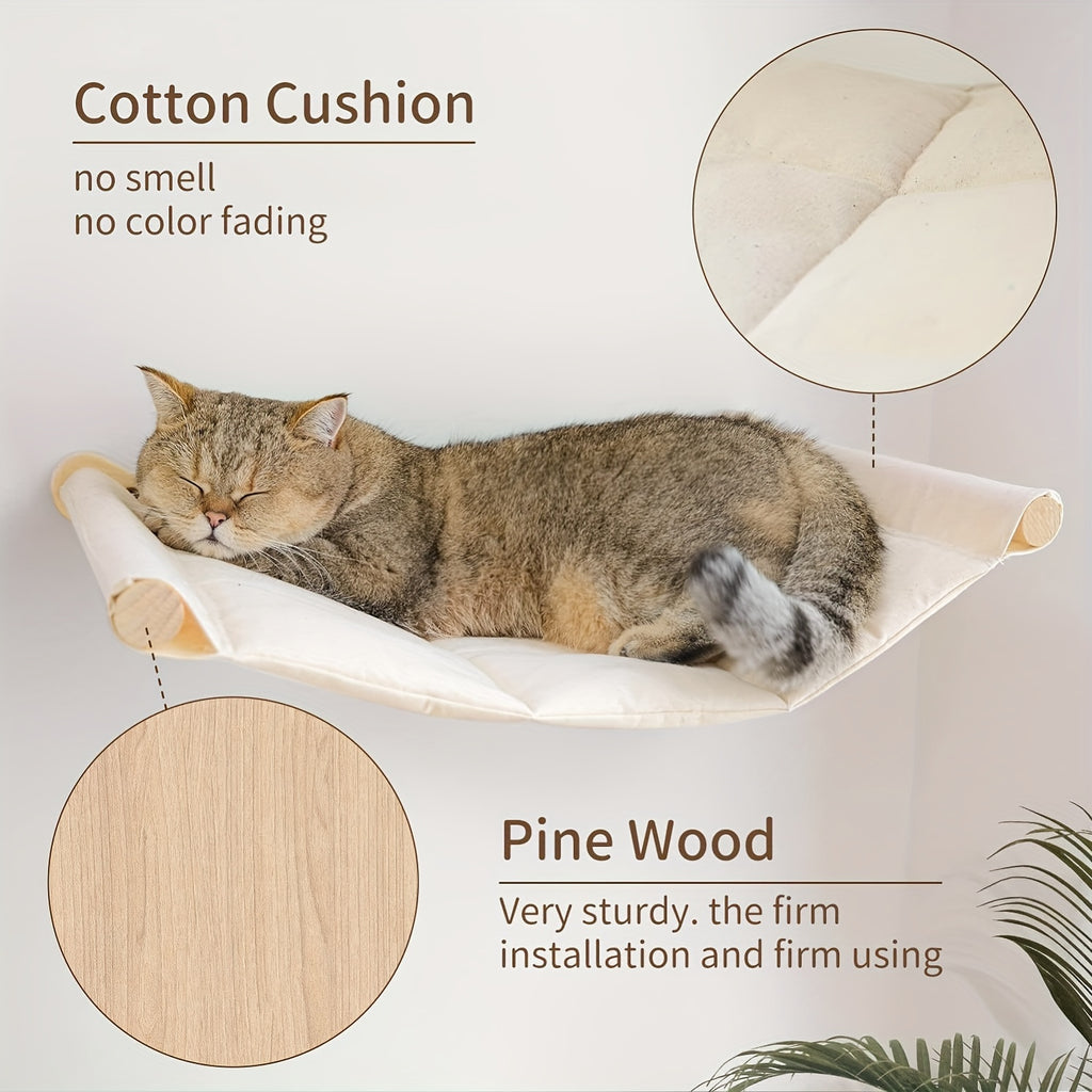 Wooden Cat Hammock Pet Cat Climbing Ladder, Wall Mounted Cat Window Perch, Detachable Cat Hammock Shelves For Seeping Resting