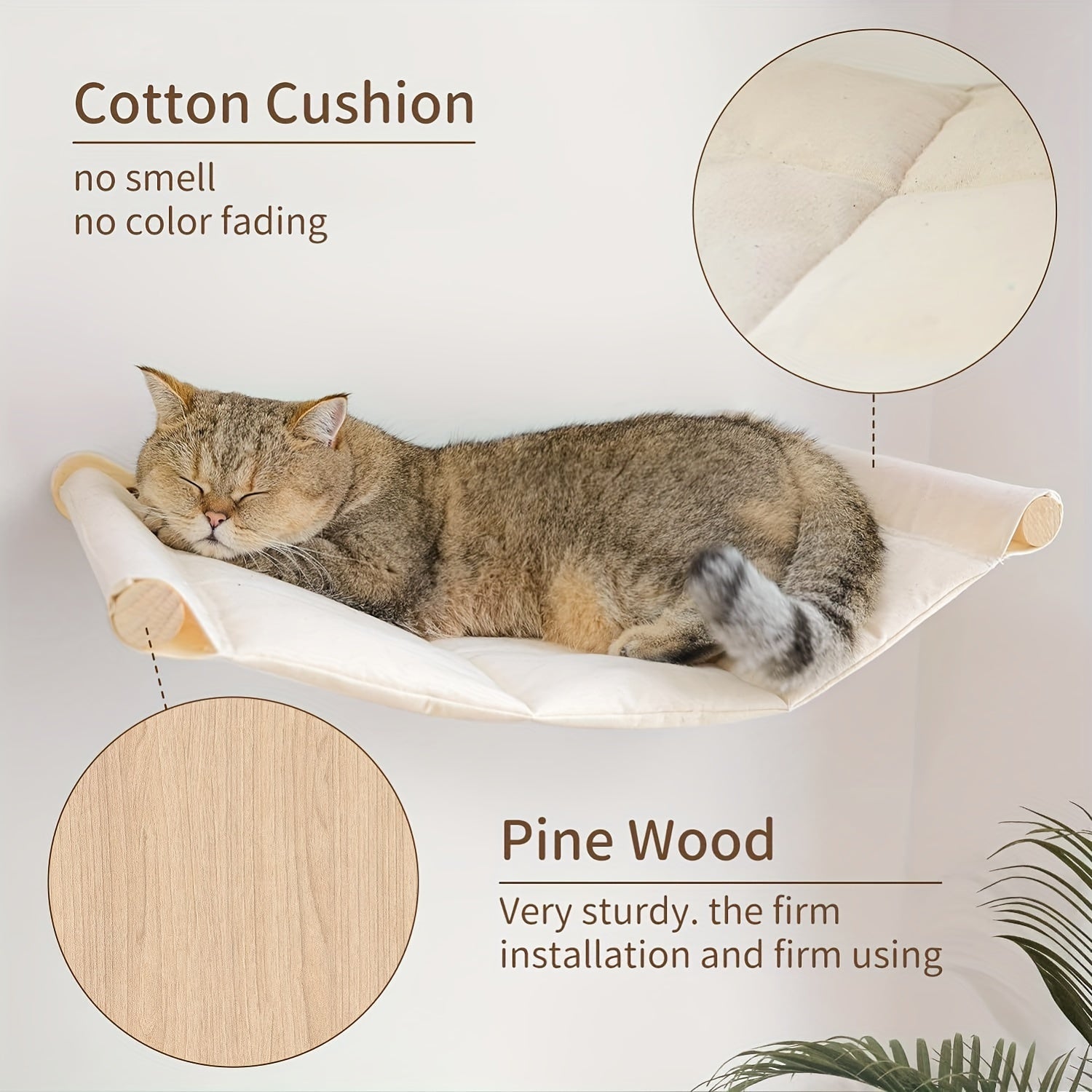 Wooden Cat Hammock Pet Cat Climbing Ladder, Wall Mounted Cat Window Perch, Detachable Cat Hammock Shelves For Seeping Resting