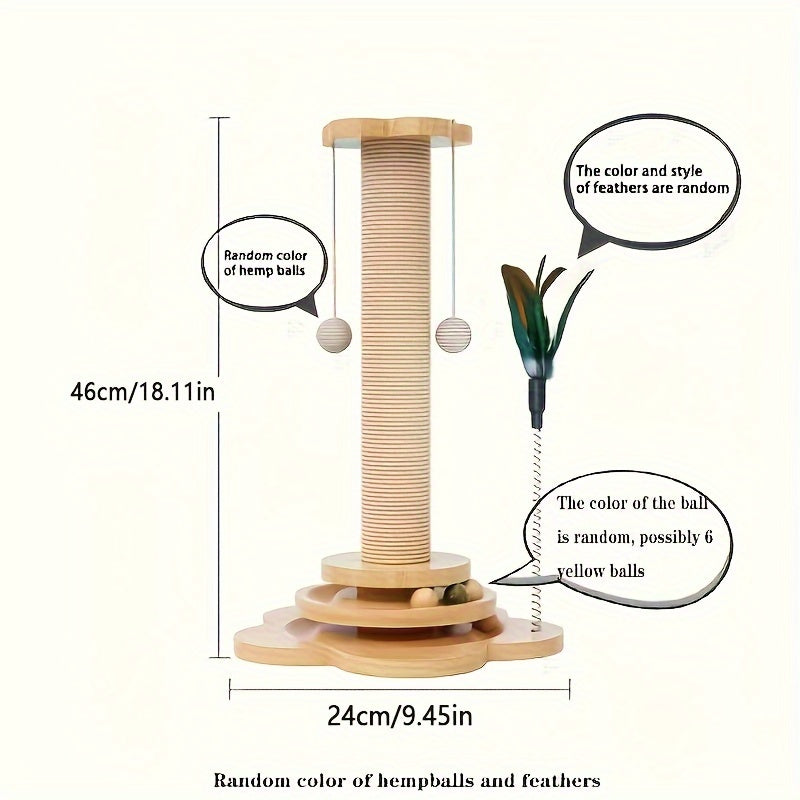 1pc Premium Solid Wood Cat Scratching Post Turntable - Interactive Teaser Stick & Scratch-resistant Board - Durable Sisal Climbing Stand for Playful Felines