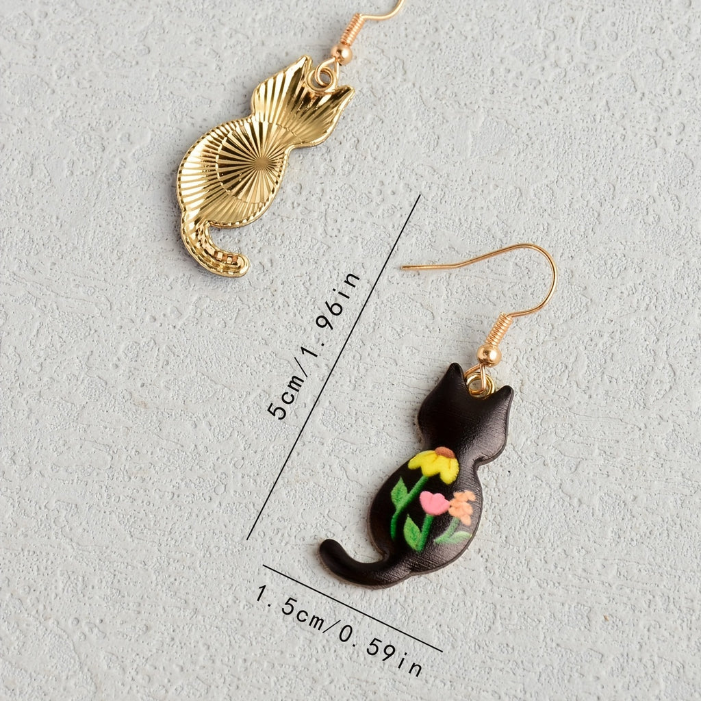 Cute Enamel Cat Design Dangle Earrings Cartoon Style Zinc Alloy Jewelry Adorable Gift For Women   Daily Casual
