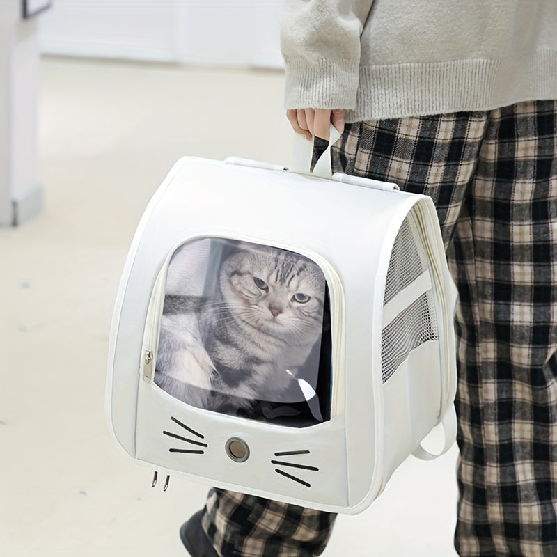 1pc Large Transparent Cat Backpack, Breathable Portable Pet Carrier With Ventilation Holes, Durable Travel Bag For Cats And Dogs, Comfortable Shoulder Straps, Pet Supplies
