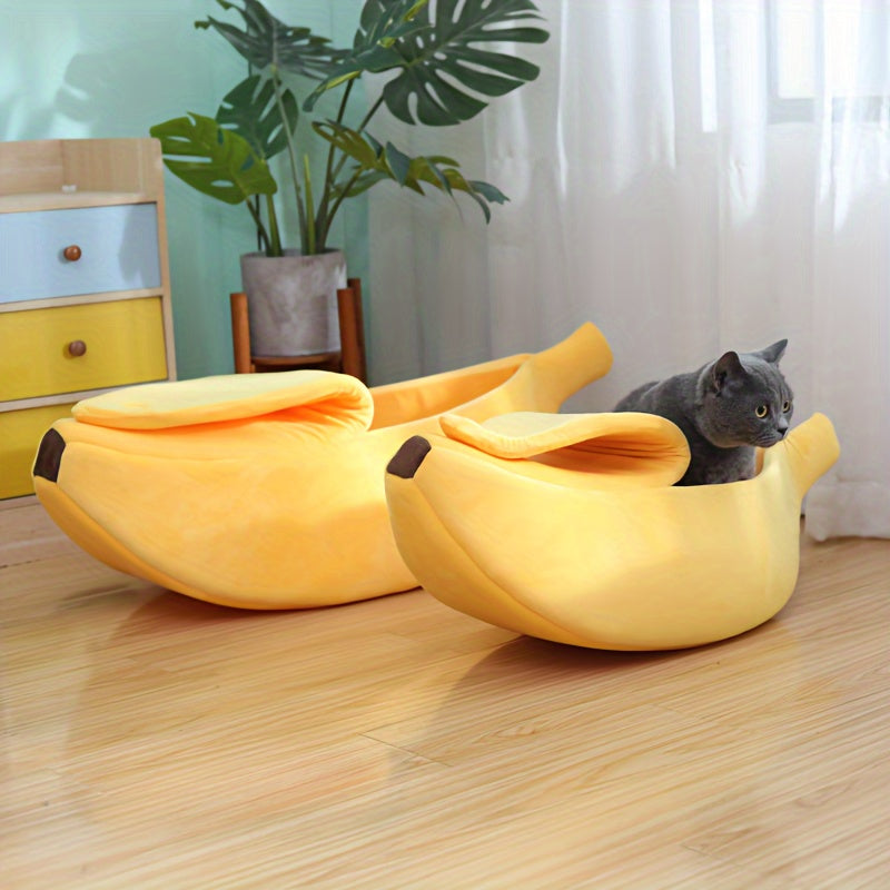Cozy Banana Cat Bed: A Snuggly Cave For Your Furry Friend!