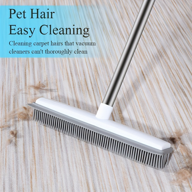 47 Adjustable Pet Hair Removal Broom - Gentle Silicone Bristle, Squeegee, Non-Scratch Carpet Sweeper Brush for Cat and Dog Hair on Hardwood, Tile, and Windows - Perfect for Pet Owners