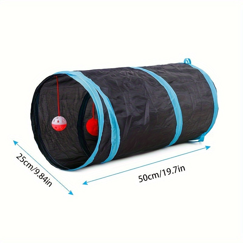 Large Collapsible Cat Tunnel with Play Ball & Interactive Peek Holes - Multi-Level Tunnel System for Indoor Cats, Kittens, Small Dogs - Heavy-Duty Tube with Blue Piping, Portable Hideout for Play & (Easy Assembly