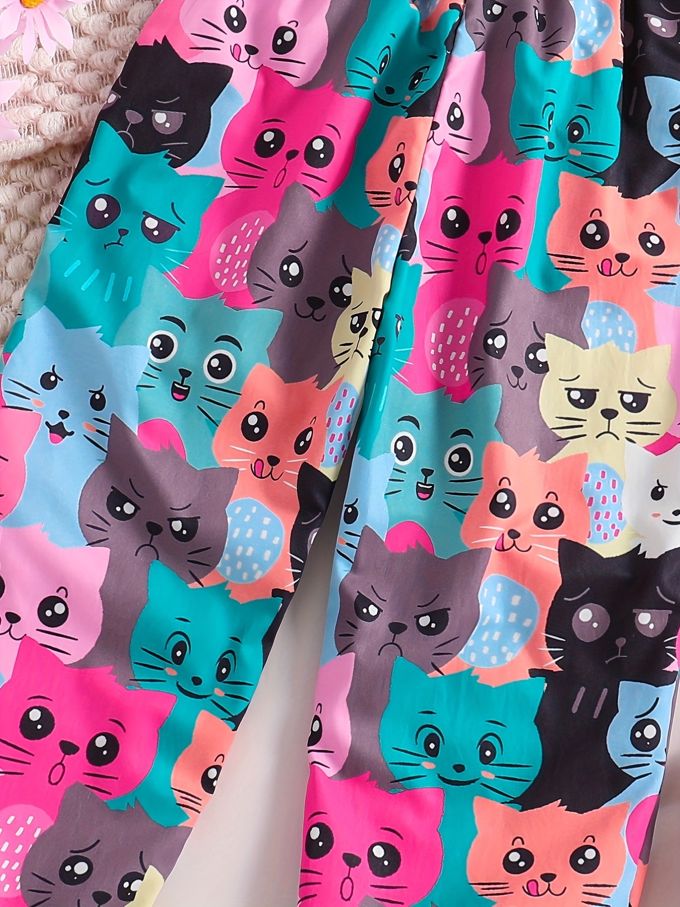 Toddler Girls Cute & Casual Jogger Pants Cat Print Cartoon Graphic For Spring And Summer And Autumn