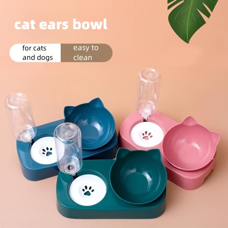 1pc Premium Cat Water & Food Bowl Set - Automatic Dispenser with Elevated Feeder, Two-in-one Hygienic Solution for Healthy Feeding, Modern & Convenient Design for Your Furry Friend