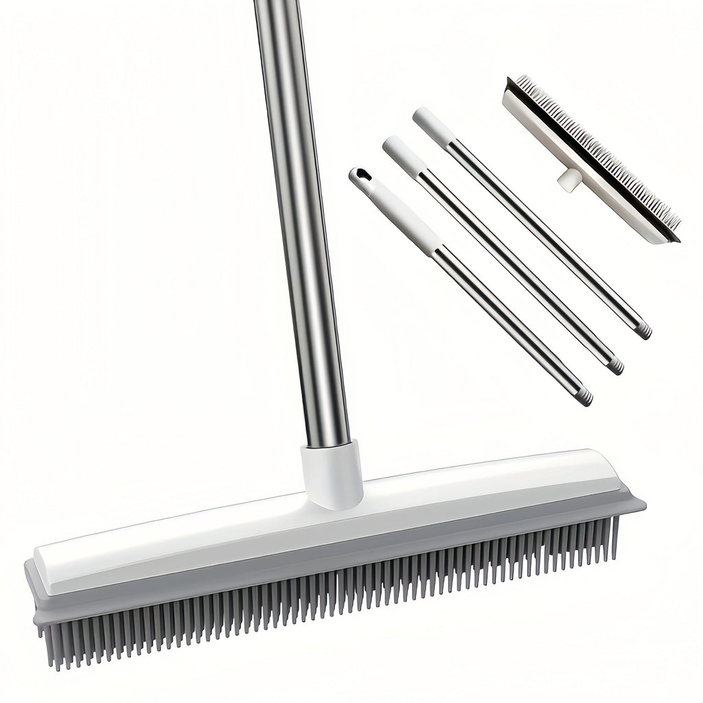 47 Adjustable Pet Hair Removal Broom - Gentle Silicone Bristle, Squeegee, Non-Scratch Carpet Sweeper Brush for Cat and Dog Hair on Hardwood, Tile, and Windows - Perfect for Pet Owners