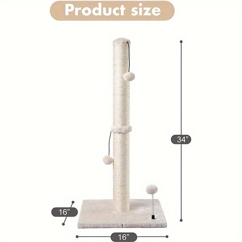 MECOOL 86.36cm Tall Cat Scratching Post with Hanging Balls - Sisal Scratch Pole for Adult Cats and Kittens