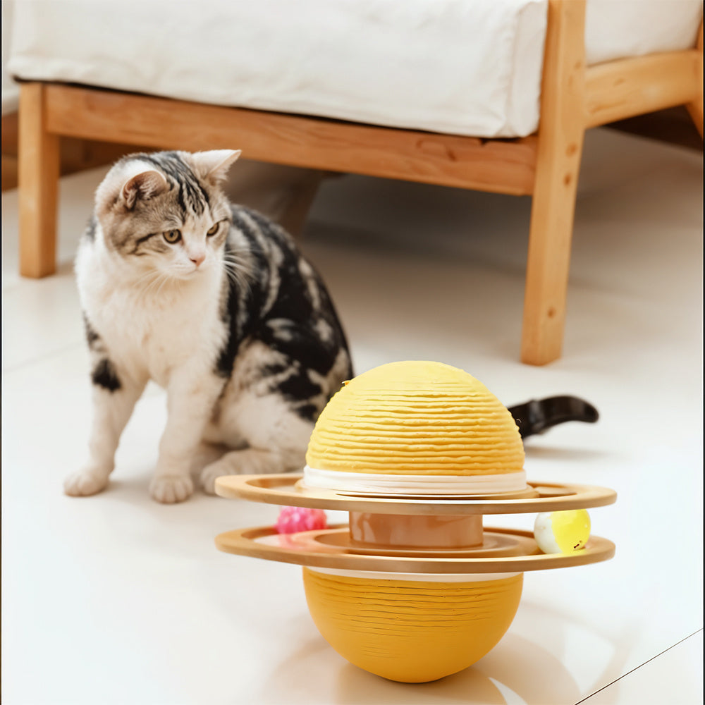 Cat Scratching Ball Toy Kitten Interactive Toy with Ball Track, Sisal Protecting Furniture Stylish Look Double Sides Use Pet Teasing Gadget Ball for Indoor Home