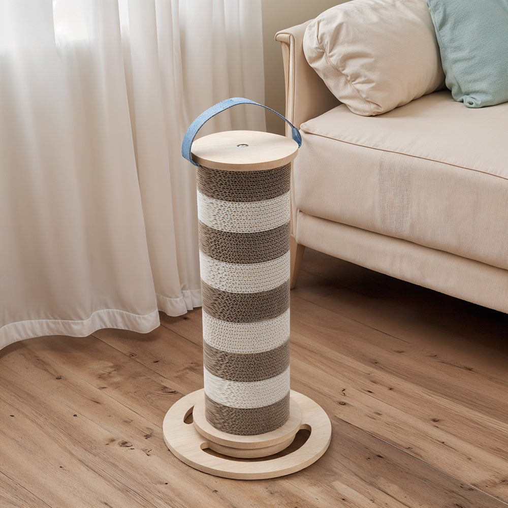 Cat Scratching Post for Indoor Cats, Scratcher Multifunctional Sturdy with Scratcher Post, Funny Cats Scratch Pole, Solid Wooden Base, Interactive Rotating Kitten Cat Scratch Post, 55cm Tall